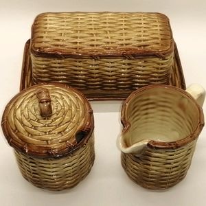 VTG Otigiri Basket Weave Sugar/Creamer/Butter Set